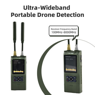 comprar Detector de drones portáteis de banda ultra larga com cobertura de 100 MHz-8 GHz, proteção IP54 e duração da bateria de 7 horas para detecção de UAV FPV Fabricação em linha