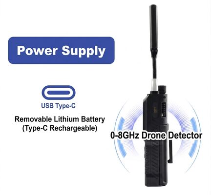 comprar Detector de sinal 0-8GHz de drone profissional para OFDM HD FPV e transmissão analógica FM com alarme de som de vibração e registro de dados integrado para segurança do aeroporto Fabricação em linha